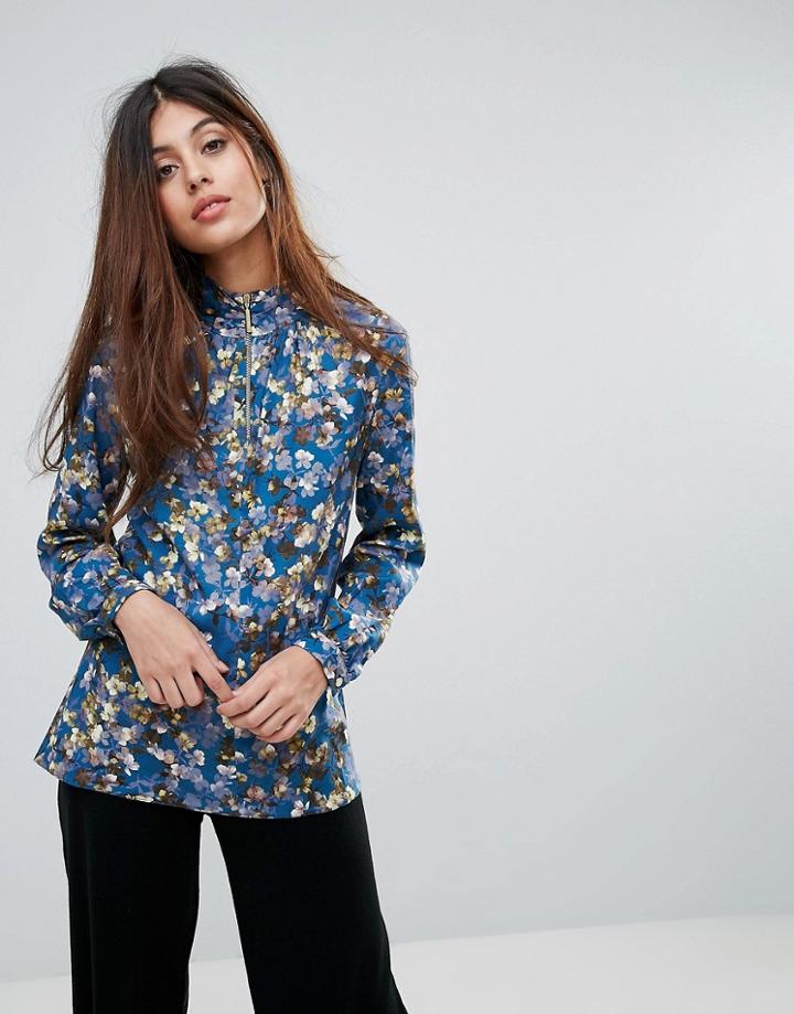 Closet Floral Zip Front Blouse - Multi