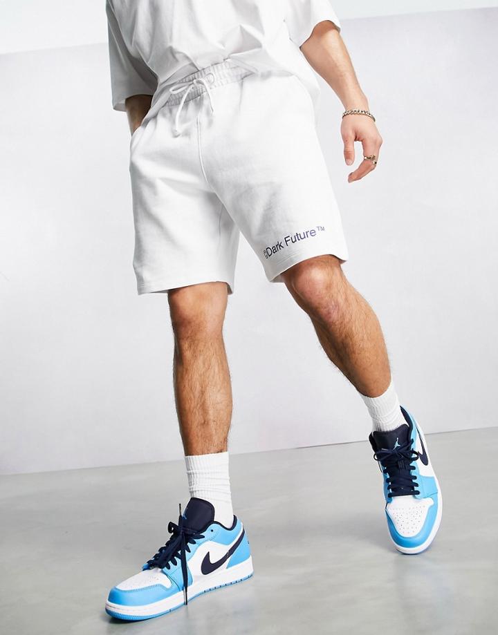 Asos Dark Future Co-ord Shorts With Logo Graphic Print In White - Part Of A Set