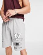 Mennace Jersey Shorts In Gray With Placement Print-grey