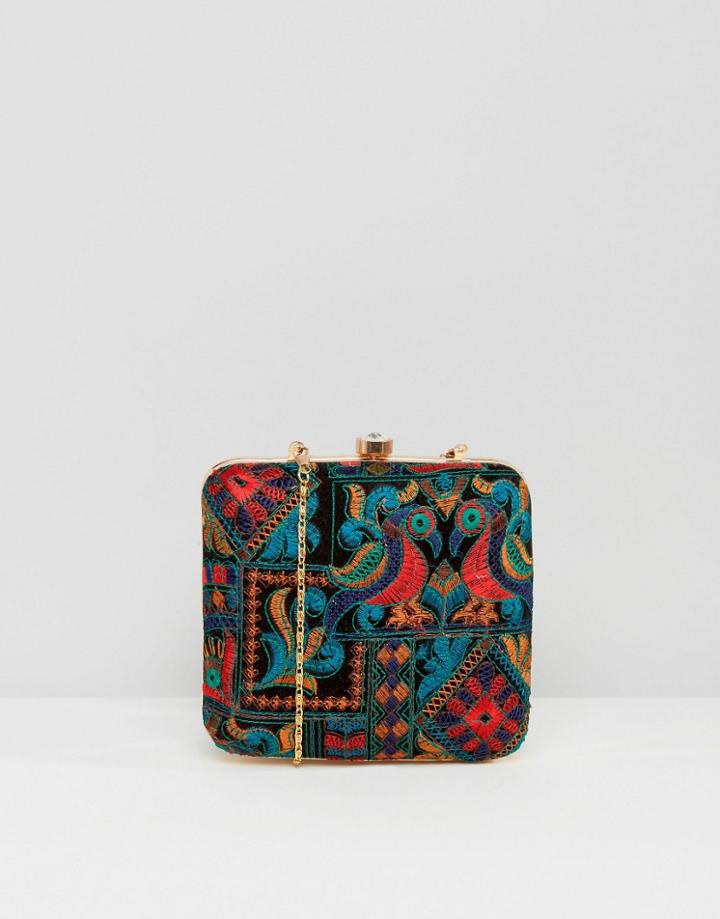 Park Lane Folk Embroidery Box Clutch Bag - Black