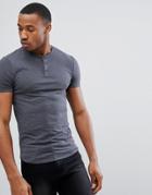 Asos Muscle Fit T-shirt With Grandad Neck In Gray - Gray