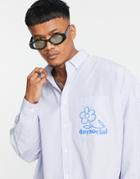 Asos Design Daysocial Super Oversized Stripe Shirt With Chest Print-blues