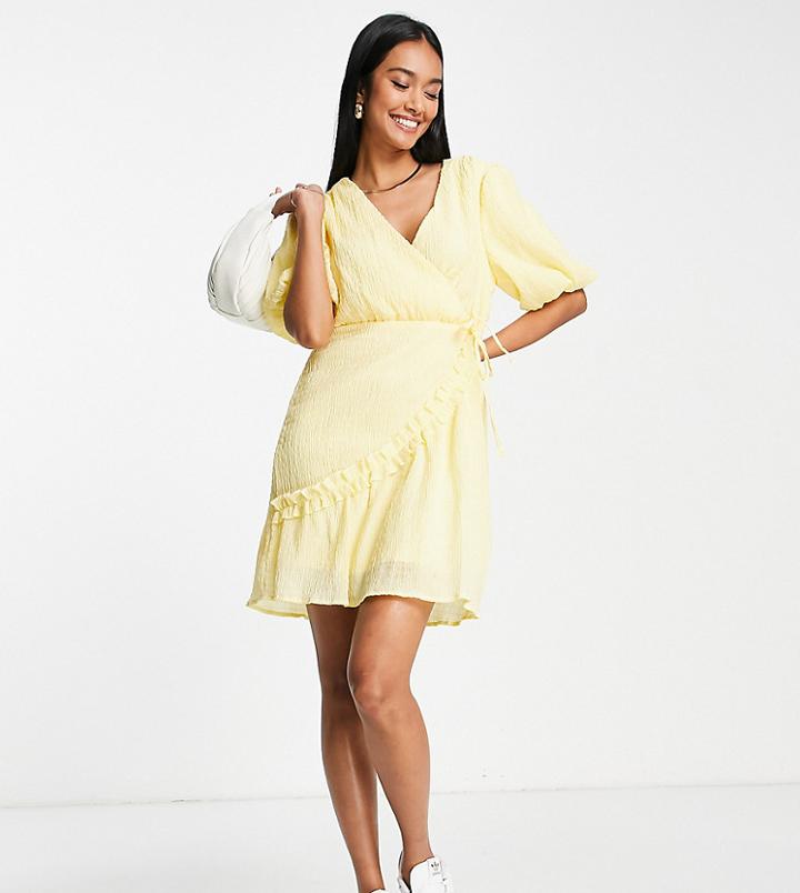Vila Exclusive Textured Mini Dress With Ruffle Seam Detail In Pastel Yellow