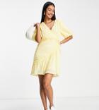 Vila Exclusive Textured Mini Dress With Ruffle Seam Detail In Pastel Yellow