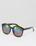 New Look Mirrored Lense Round Sunglasses - Black