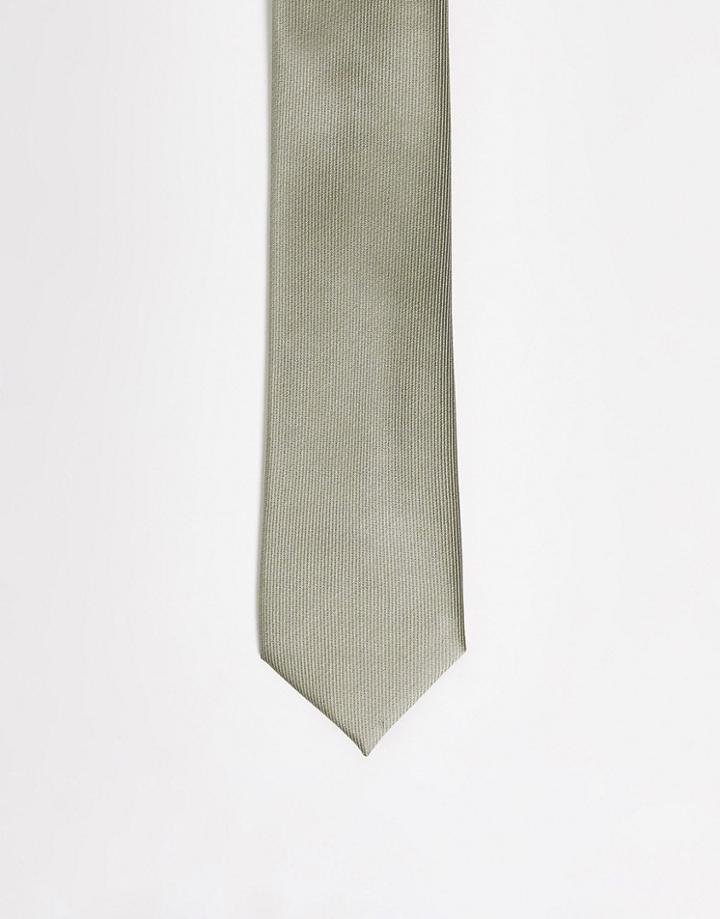 Gianni Feraud Satin Tie In Sage-green