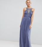 Little Mistress Tall Floral Applique Maxi Dress - Blue