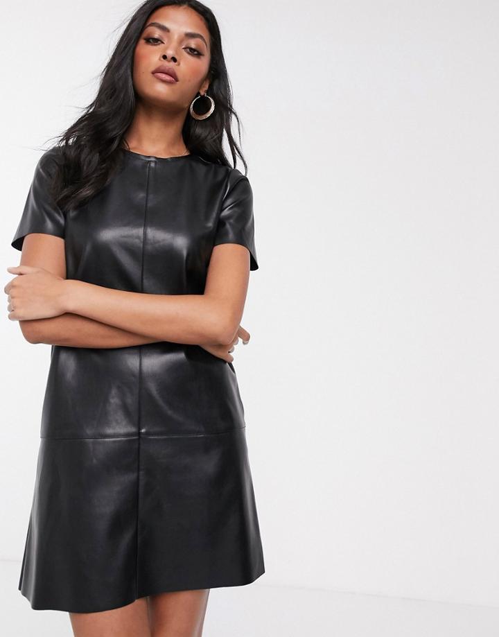 Stradivarius Faux Leather Dress In Black