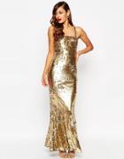 Asos Red Carpet Sequin Bandeau Fishtail Maxi Dress - Gold