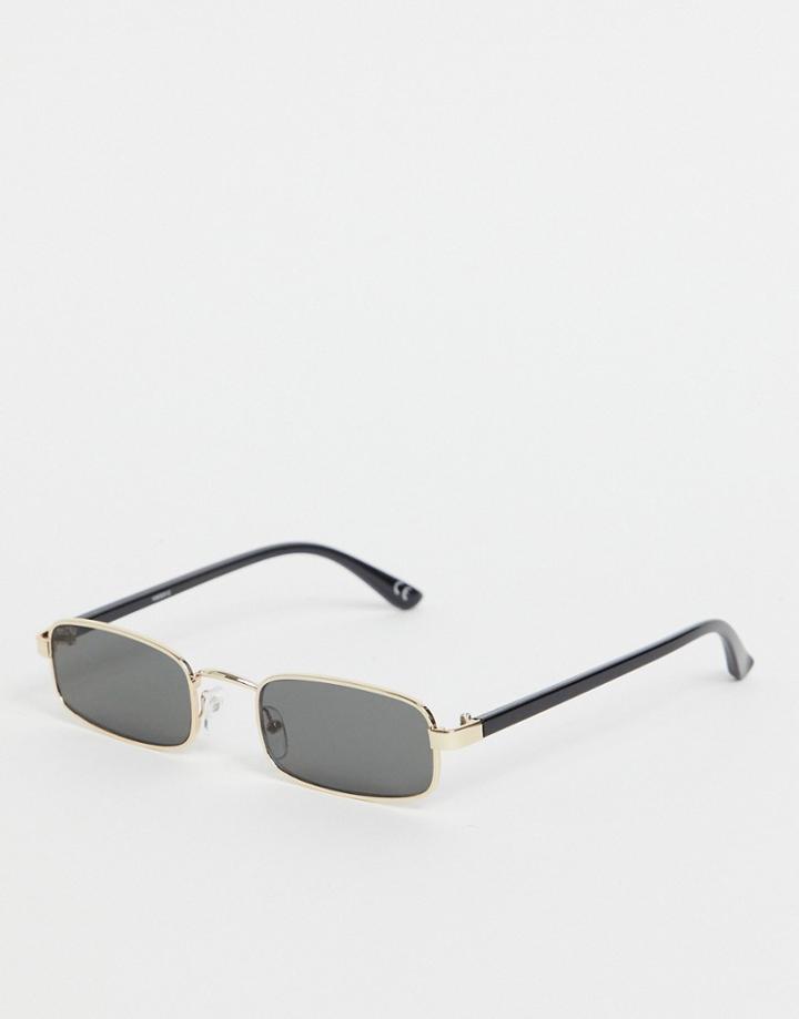 Asos Design 90s Small Metal Rectangle Sunglasses In Gold