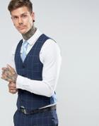 Harry Brown Skinny Fit Blue Grid Vest - Blue
