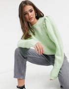 Topshop Pleated Sleeve Sweater In Pastel Green
