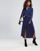 H.one Linen Mix Maxi Shirt Dress - Blue