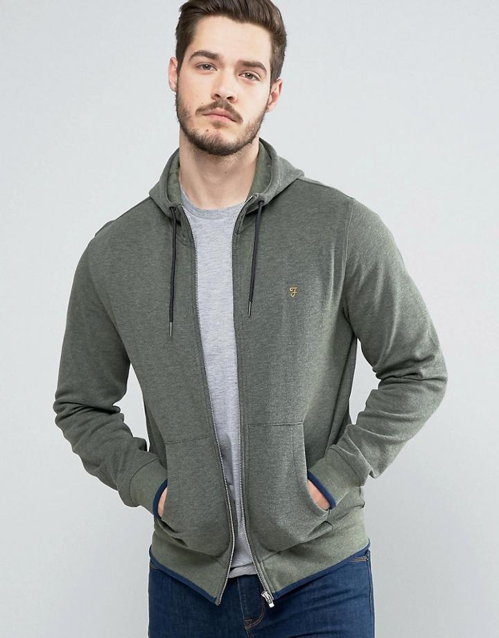 Farah Hicks Zipthru Hoodie Tipped Slim Fit In Green Marl - Green