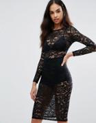 Misha Collection Sheer Lace Pencil Dress - Black