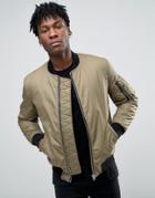 Asos Waxed Cotton Bomber Jacket In Tobacco - Beige