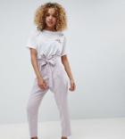 Asos Design Petite Tailored Casual Tie Waist Linen Peg Pants - Gray