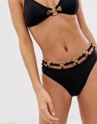 New Look Ring Detail Bikini Bottoms In Black