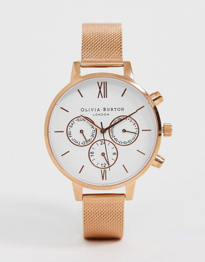 Olivia Burton Chronograph Rose Gold Mesh Watch-pink