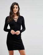 Brave Soul Lace Detail Rib Dress - Black