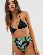 Asos Design Recycled Mix & Match Tropical Pop Print High Waist High Leg Bikini Bottom-multi