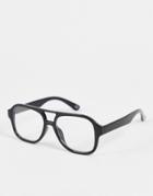 Asos Design Recycled Navigator Fashion Glasses In Black With Clear Lens
