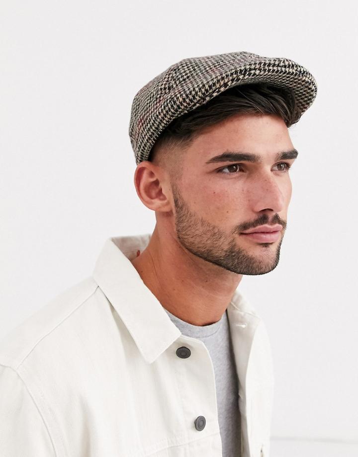 River Island Flat Cap In Brown Check