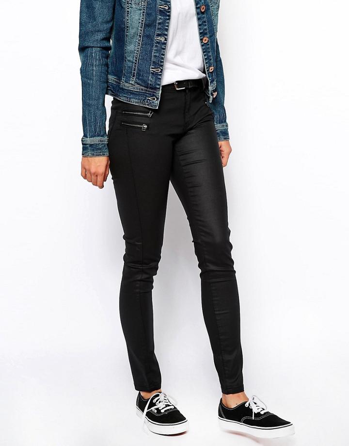 Noisy May Fame Coated Skinny Jeans - Black