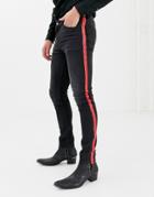 Asos Design Super Skinny Jeans In Washed Black With Red Vinyl Side Stripe