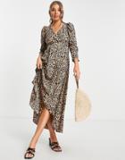Lipsy Belted Midi Dress In Leopard-neutral