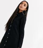 Asos Design Petite Denim Shirt Dress In Black