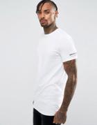 Asos Longline Muscle T-shirt With Text Sleeve Print - White