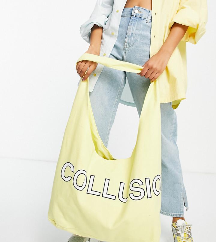 Collusion Branded Shopper Bag In Yellow