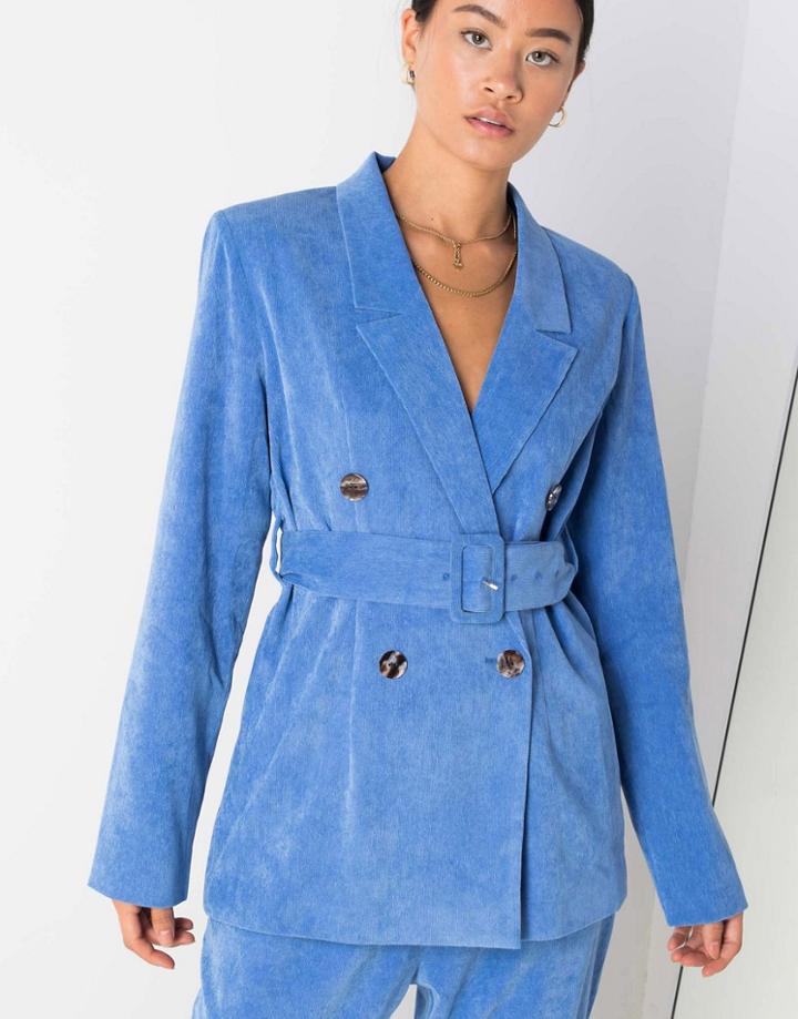 Daisy Street Belted Blazer In Corduroy-blues