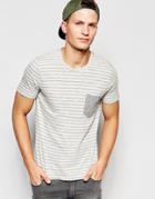 Selected Homme Stripe T-shirt With Contrast Pocket - Light Gray Mel