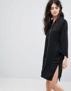 Vila Zip Through Tunic Dress - Black
