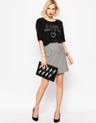Love Moschino Tweed Skirt With Heart Embroidery - Multi
