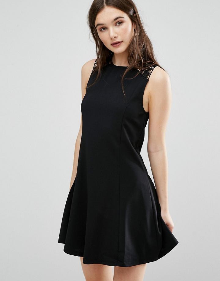 Qed London Lace Trim Skater Dress - Black