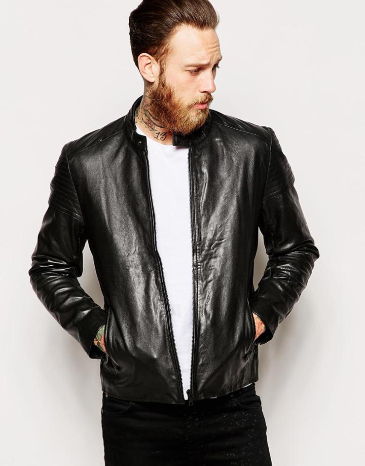 Asos Leather Racing Biker Jacket - Black