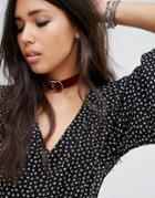 Regal Rose Xena Triple Ring Velvet Choker - Red