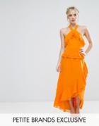 True Decadence Petite Halterneck Ruffle Maxi Dress - Orange