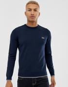 Boss Athleisure Blue Tipped Logo Crew Neck Sweater In Navy