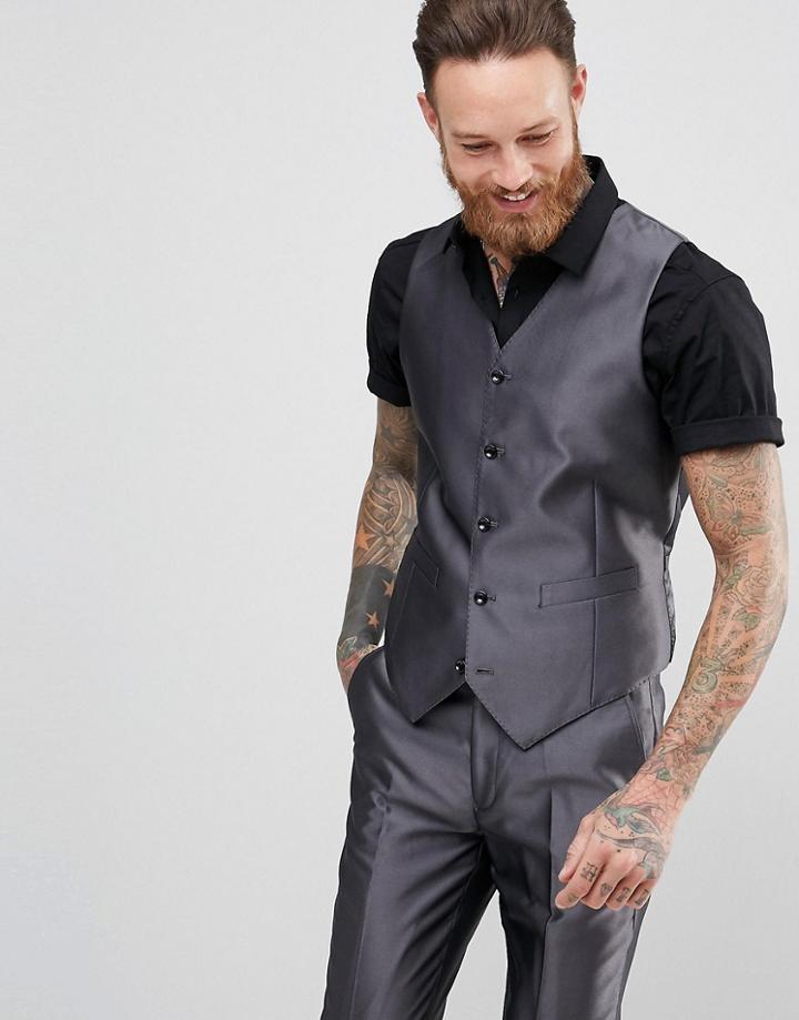 Devils Advocate Slim Fit Metallic Vest - Gray