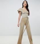 John Zack Tall One Shoulder Wide Leg Jumpsuit In Gold - Gold