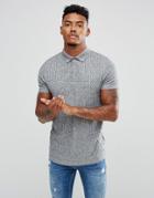 Asos Polo Shirt With Button Neck In Interest Rib - Gray