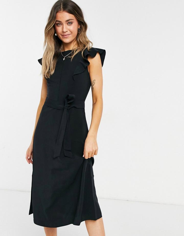 Oasis Ruffle Sleeve Midi Dress In Black
