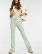 Envii Jersey Stretch Kick Flare Pants In Green Marble - Part Of A Set