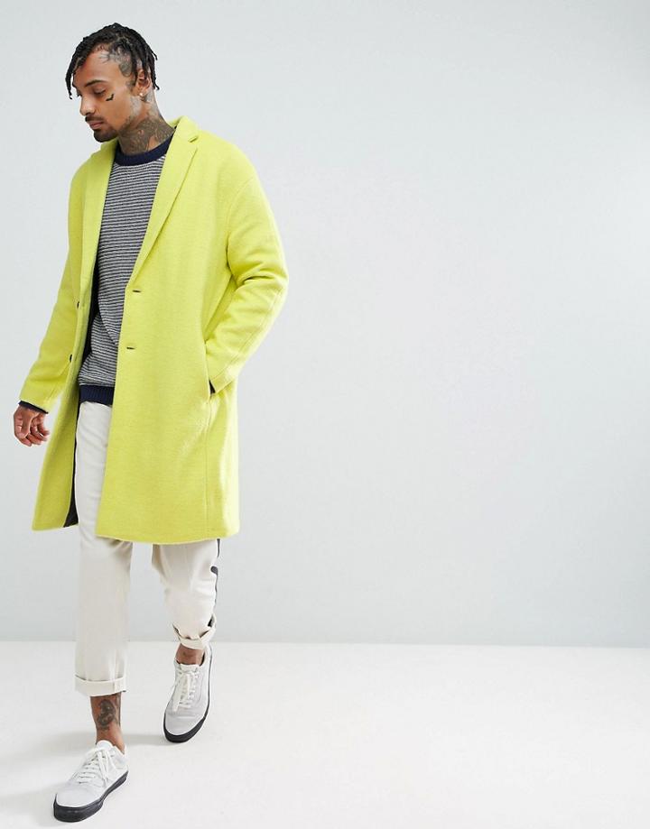 Asos Drop Shoulder Overcoat In Yellow Texture - Yellow