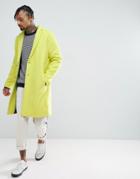 Asos Drop Shoulder Overcoat In Yellow Texture - Yellow