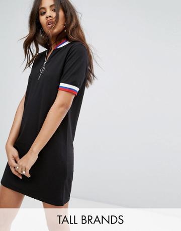Daisy Street Tall Jersey T-shirt Dress With Stripe Trim And Zip Pull - Black